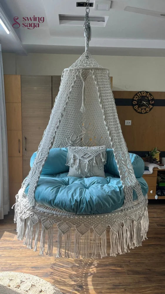 White / Sky Blue Double seater hanging chair - Swing Saga