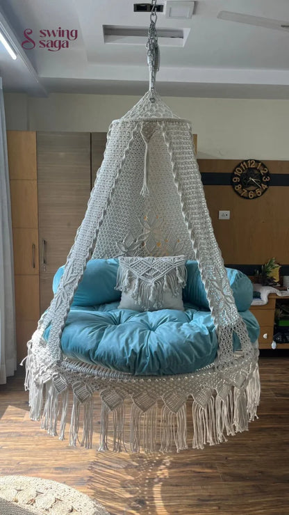White / Sky Blue Double seater hanging chair - Swing Saga