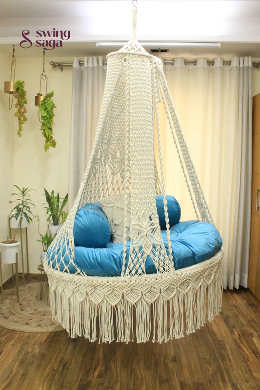 White / Sky Blue Double seater hanging chair - Swing Saga