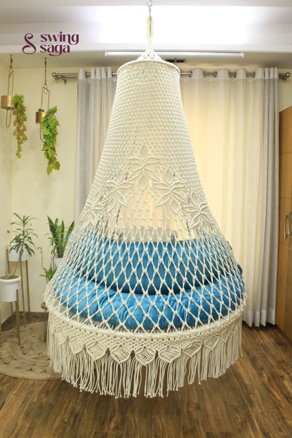 White / Sky Blue Double seater hanging chair - Swing Saga