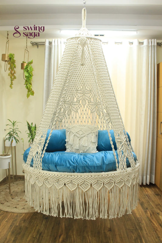 White / Sky Blue Double seater hanging chair - Swing Saga