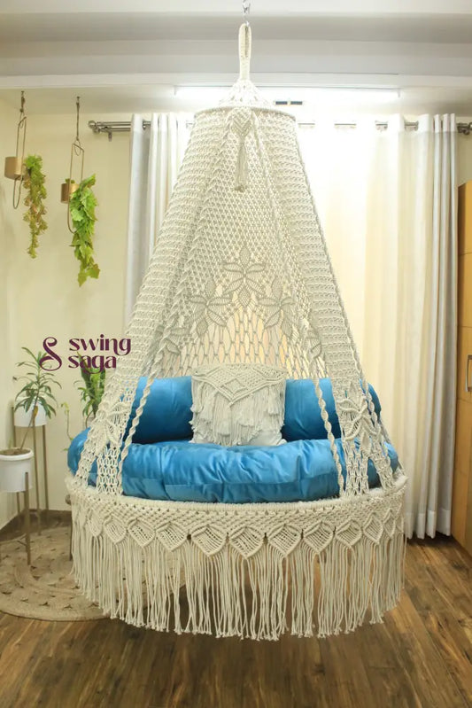 White / Sky Blue Double seater hanging chair - Swing Saga