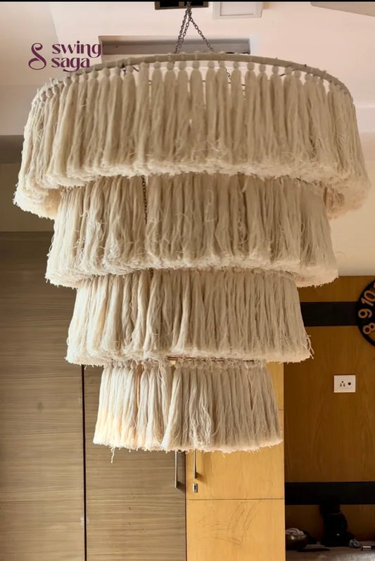 Handmade boho macrame chandelier with multilayer fringe