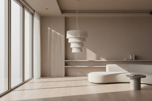 Handmade boho macrame chandelier with multilayer fringe for modern home interiors
