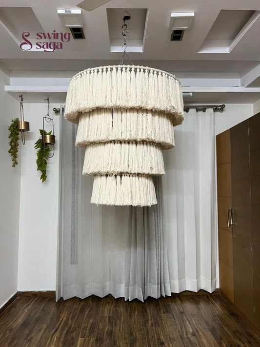 Handmade boho macrame chandelier with multilayer fringe for modern home interiors
