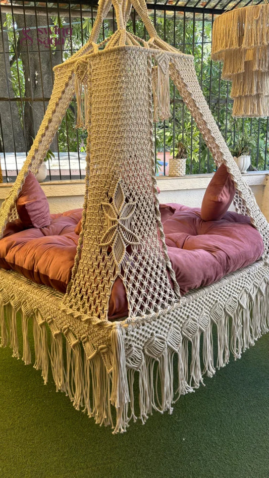 White Macrame Bed Swing - Swing Saga