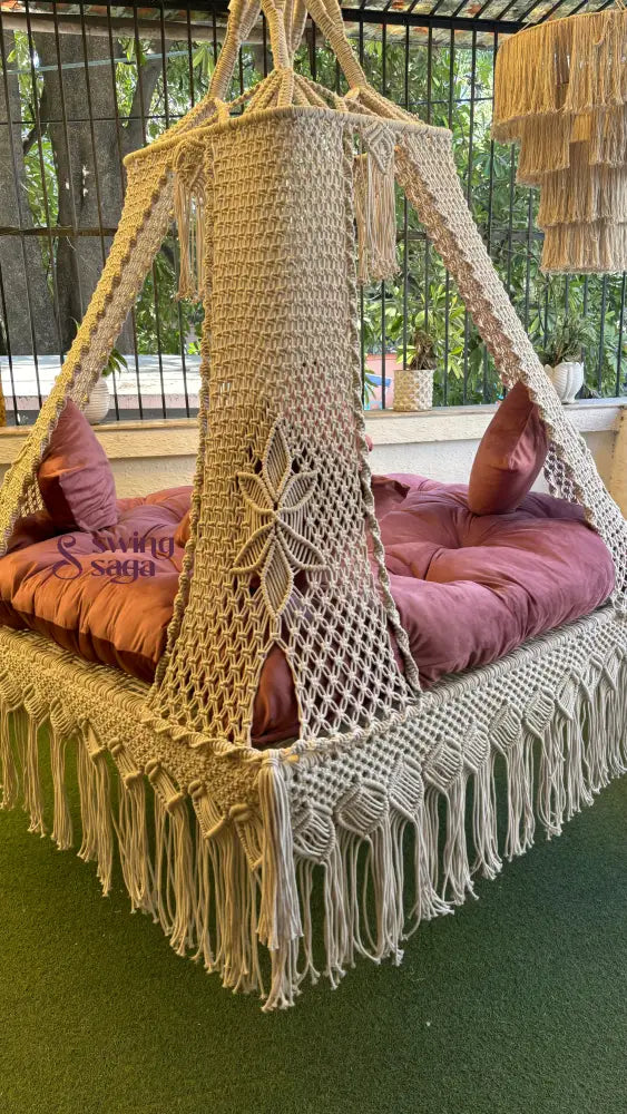 White Macrame Bed Swing - Swing Saga