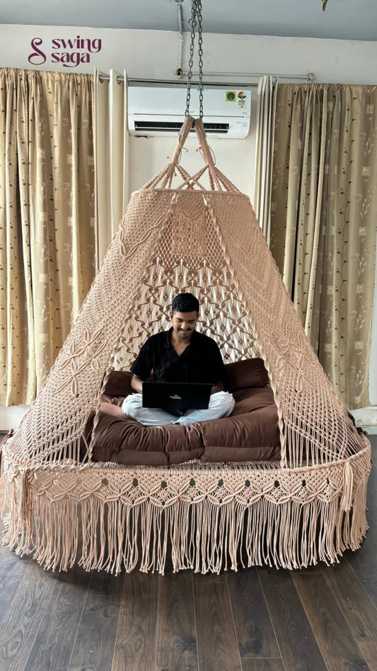 Toffee Peach macrame sofa swing - Swing Saga
