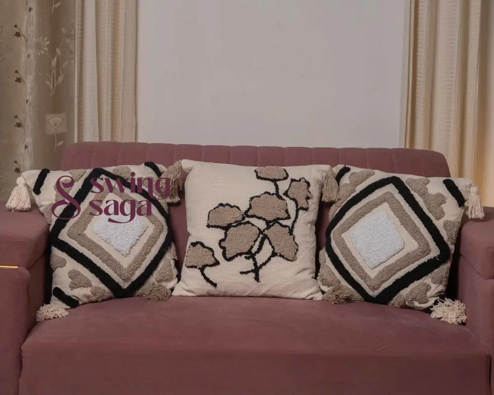 Sqaure shaped Cotton Cushion Cover with cushion filler Set of 3 16x16 inches