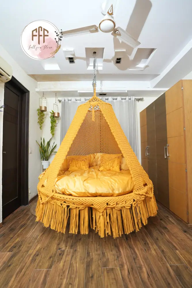 Sun Big Bed Swing Yellow 70 Inches / Wood Brown Yellow