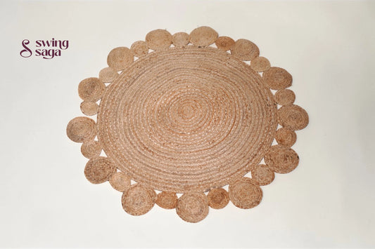 Round woven placemat on a white background