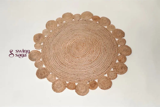 Round woven placemat on a white background