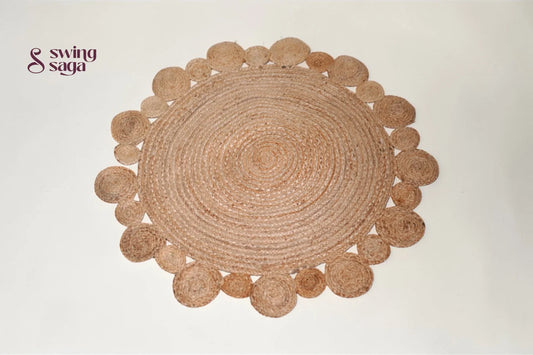 Round woven placemat on a white background