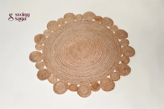 Round woven placemat on a white background
