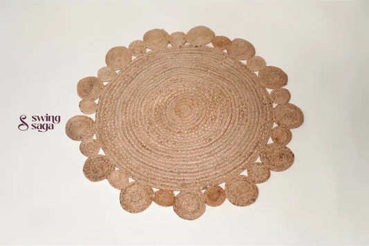 Round woven placemat on a white background