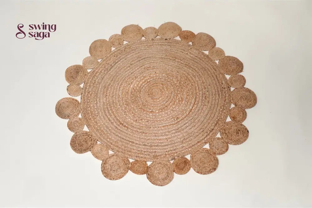 Round woven placemat on a white background