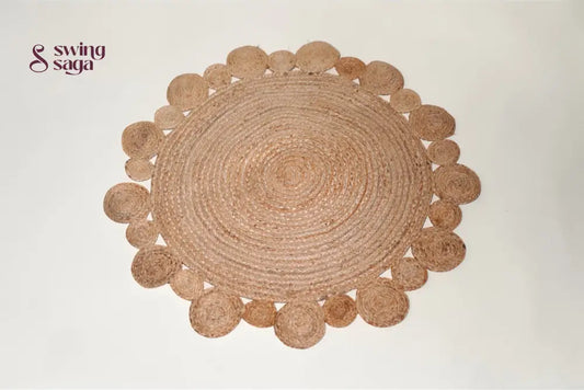 Round woven placemat on a white background