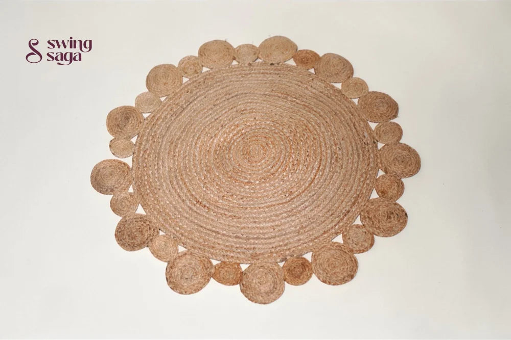 Round woven placemat on a white background