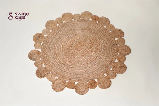 Round woven placemat on a white background