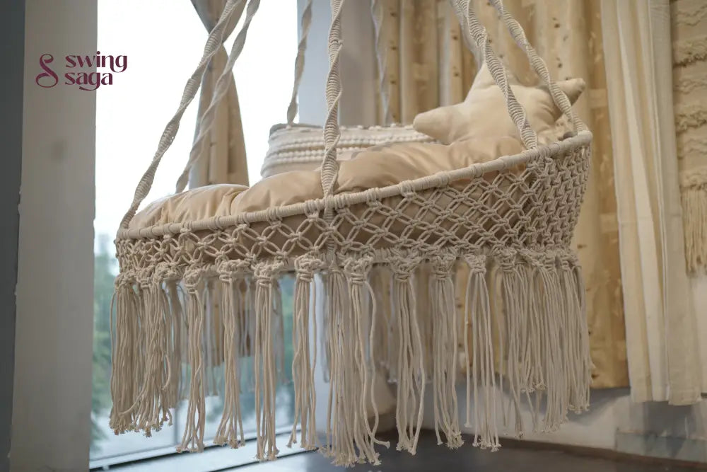Close up shot of a rounded chair hammock swing

