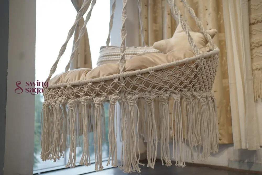 Close up shot of a rounded chair hammock swing

