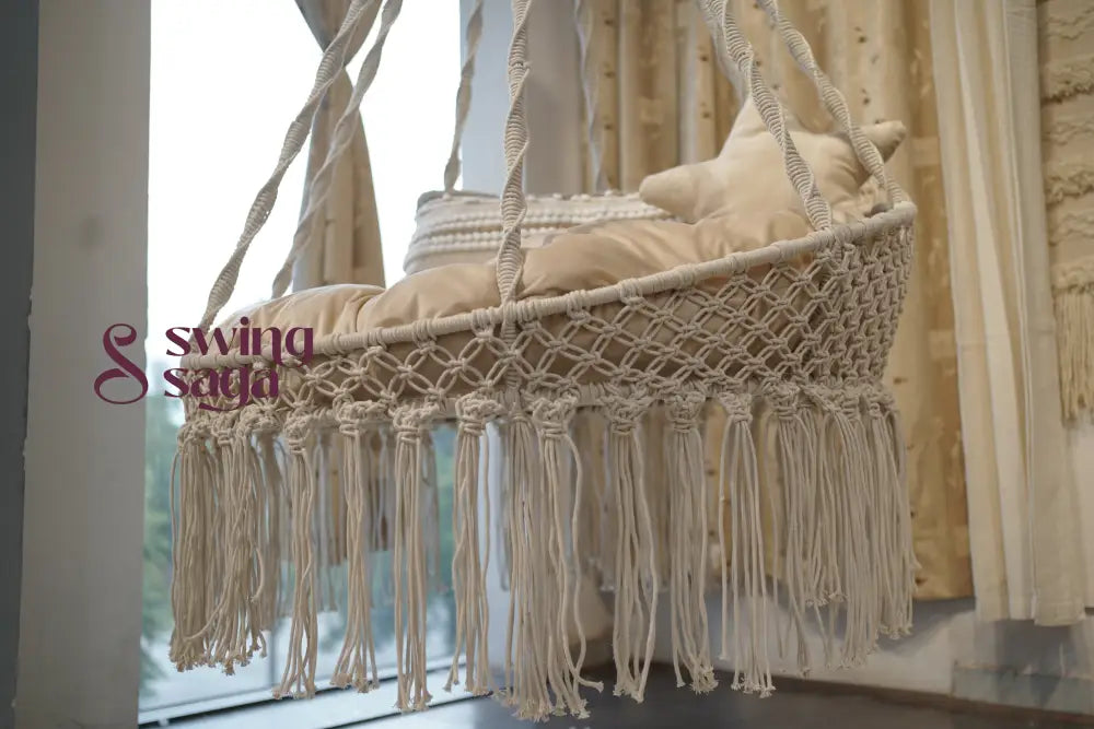 Sweet Hanging macrame porch chair swing 40 Inches / White