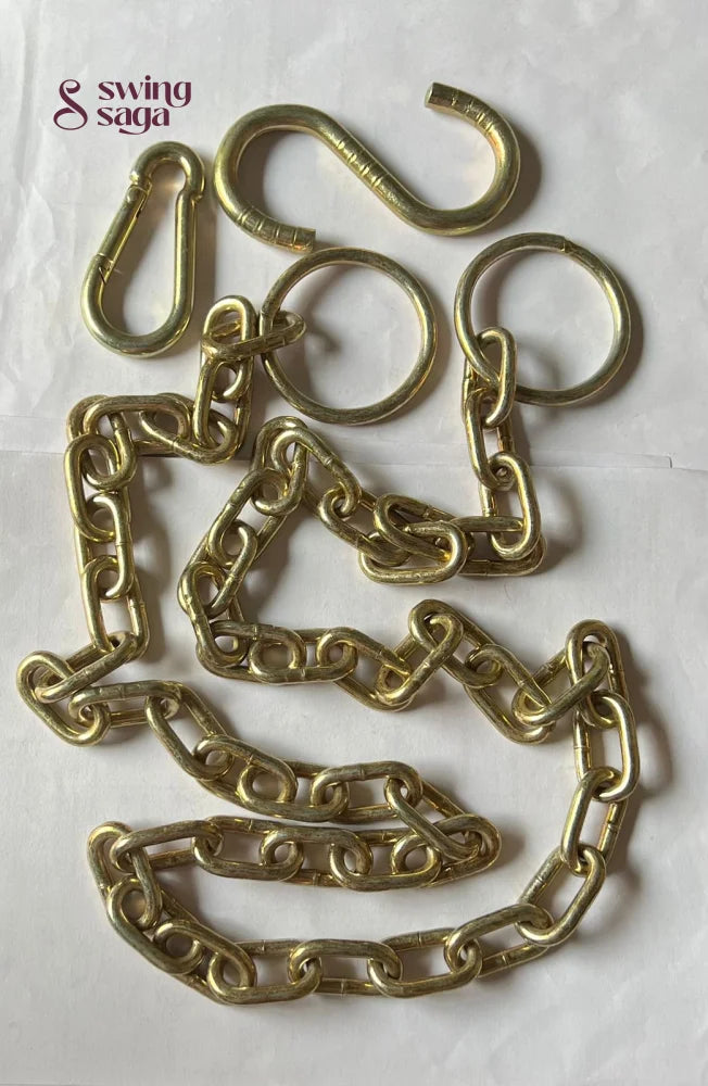 Brass coated swing chain set with s hook, carabineer, for swing installation outdoor and indoor hanging.