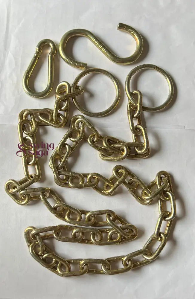 Brass coated swing chain set with s hook, carabineer, for swing installation outdoor and indoor hanging.