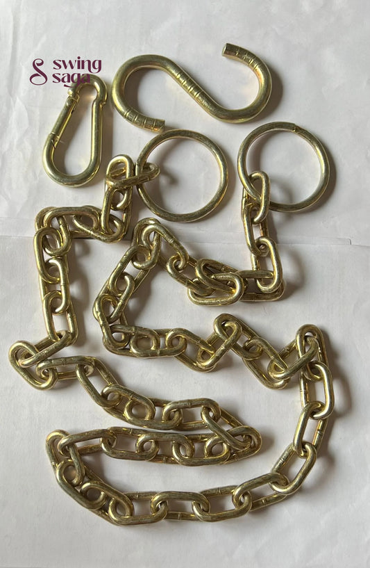 Brass coated swing chain set with s hook, carabineer, for swing installation outdoor and indoor hanging.