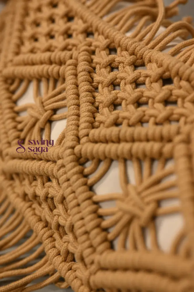 Close-up of woven brown mat with intricate pattern