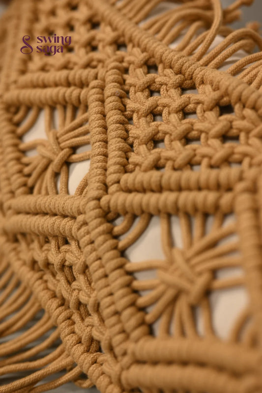 Close-up of woven brown mat with intricate pattern
