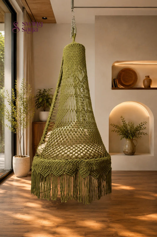 Swing saga’s Nilgiri handcrafted macrame Swing for adults and kids - 40 inches / Olive Green / IN
