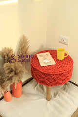 Tangerine Macrame Ottoman