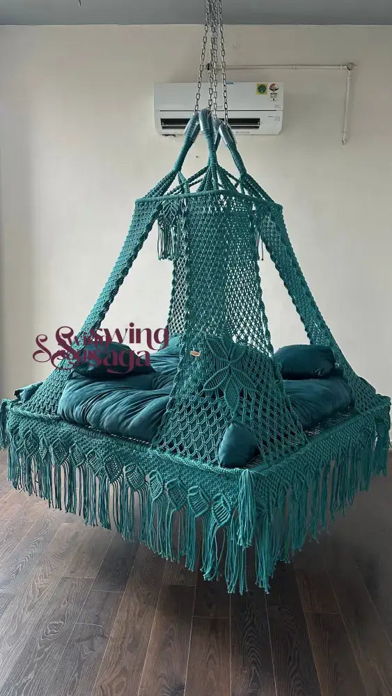 Teal Blue  Macrame Bed Swing - Swing Saga