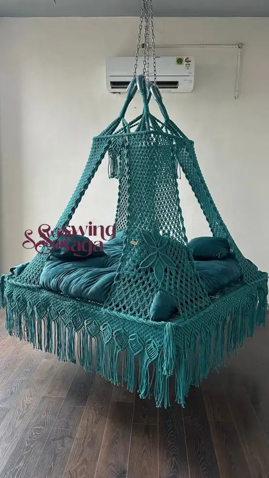 Teal Blue  Macrame Bed Swing - Swing Saga