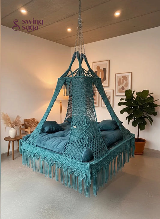 Teal Blue  Macrame Bed Swing - Swing Saga
