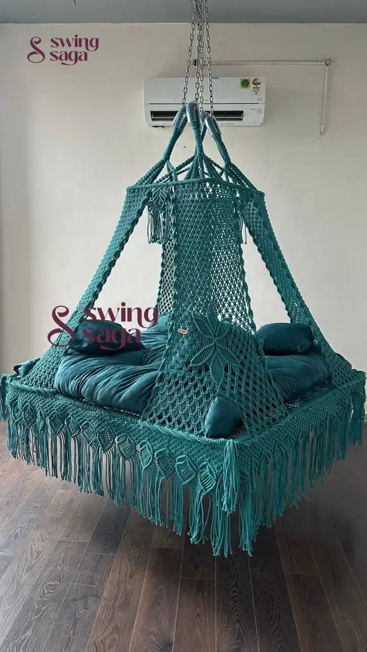 Teal Blue  Macrame Bed Swing - Swing Saga