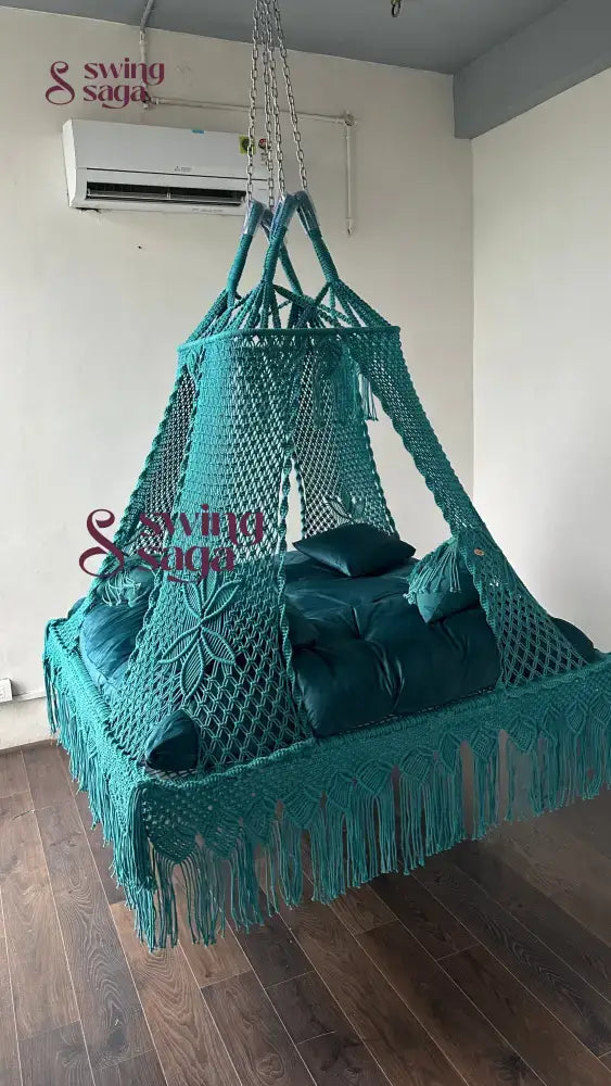 Teal Blue  Macrame Bed Swing - Swing Saga