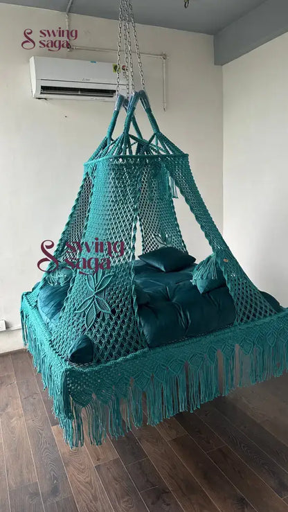 Teal Blue  Macrame Bed Swing - Swing Saga