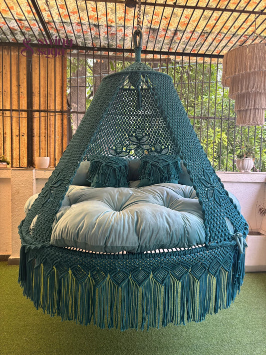 Teal Blue Macrame Bed Swing - Swing Saga