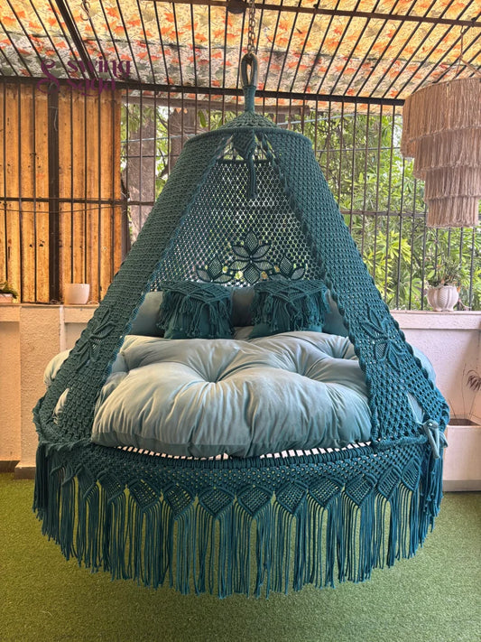 Teal Blue Macrame Bed Swing - Swing Saga