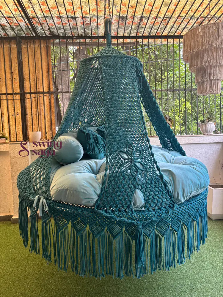 Teal Blue Macrame Bed Swing - Swing Saga