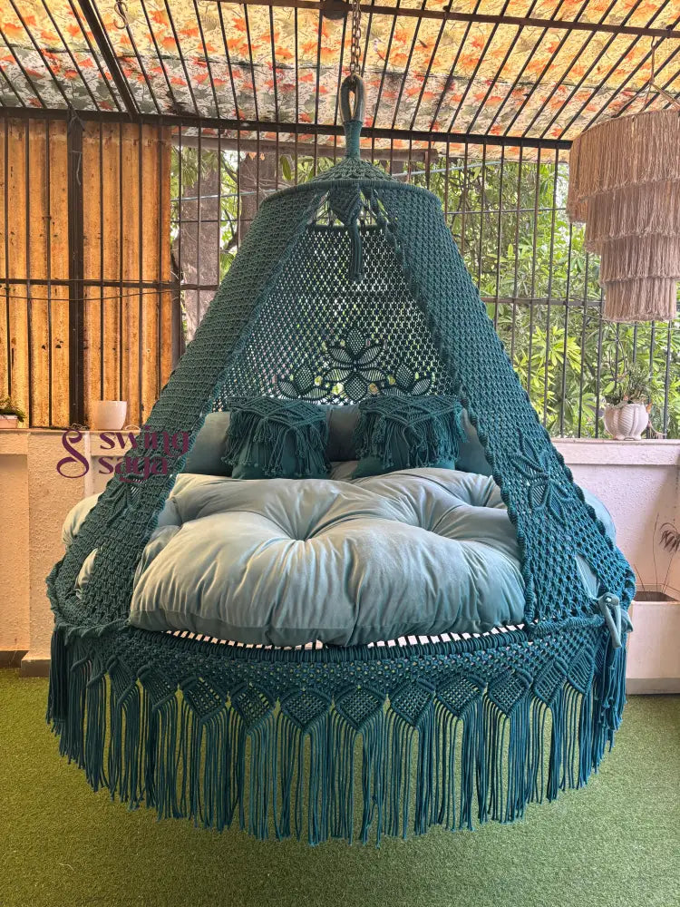 Teal Blue Macrame Bed Swing - Swing Saga