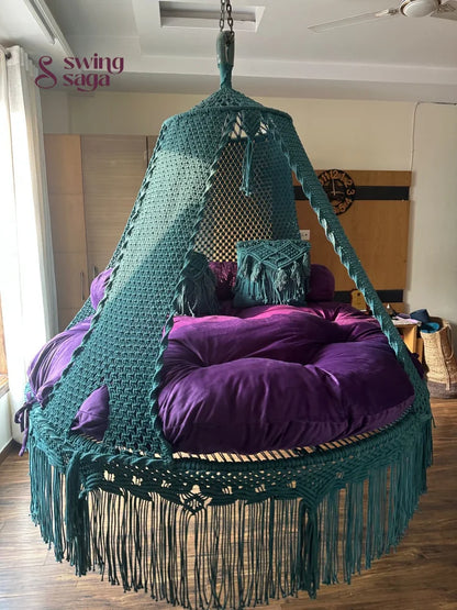 Teal Blue Macrame Bed Swing - Swing Saga