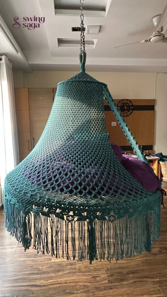 Teal Blue Macrame Bed Swing - Swing Saga