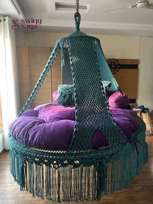 Teal Blue Macrame Bed Swing - Swing Saga