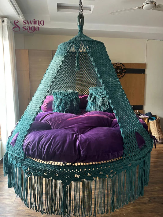 Teal Blue Macrame Bed Swing - Swing Saga