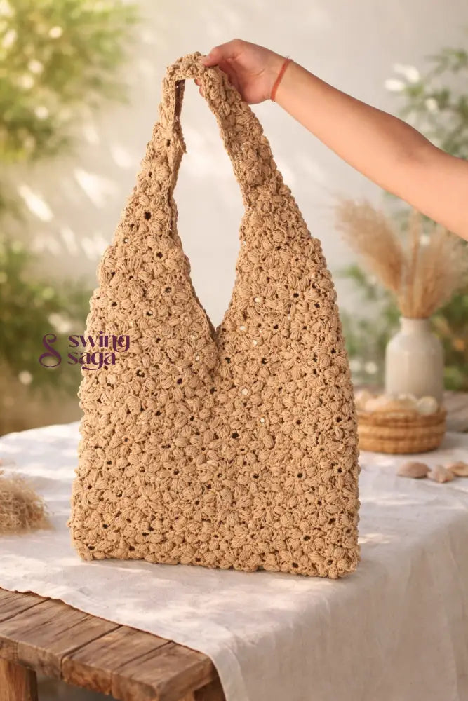 Rafia brown handmade bag for women.