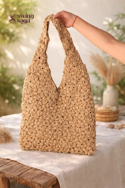Rafia brown handmade bag for women.