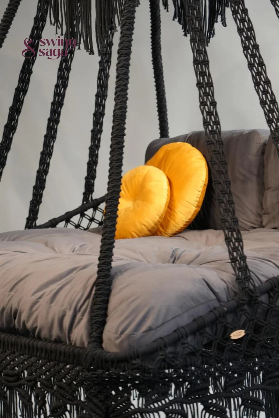 The Retreat, Handcrafted Macramé Patio Sofa Swing - 60 Inches / Black